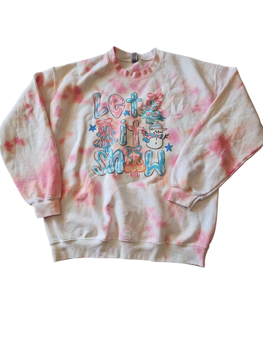 Let It Snow Pink Tie-Dye Holiday Sweatshirt Size Large Gildan Snow